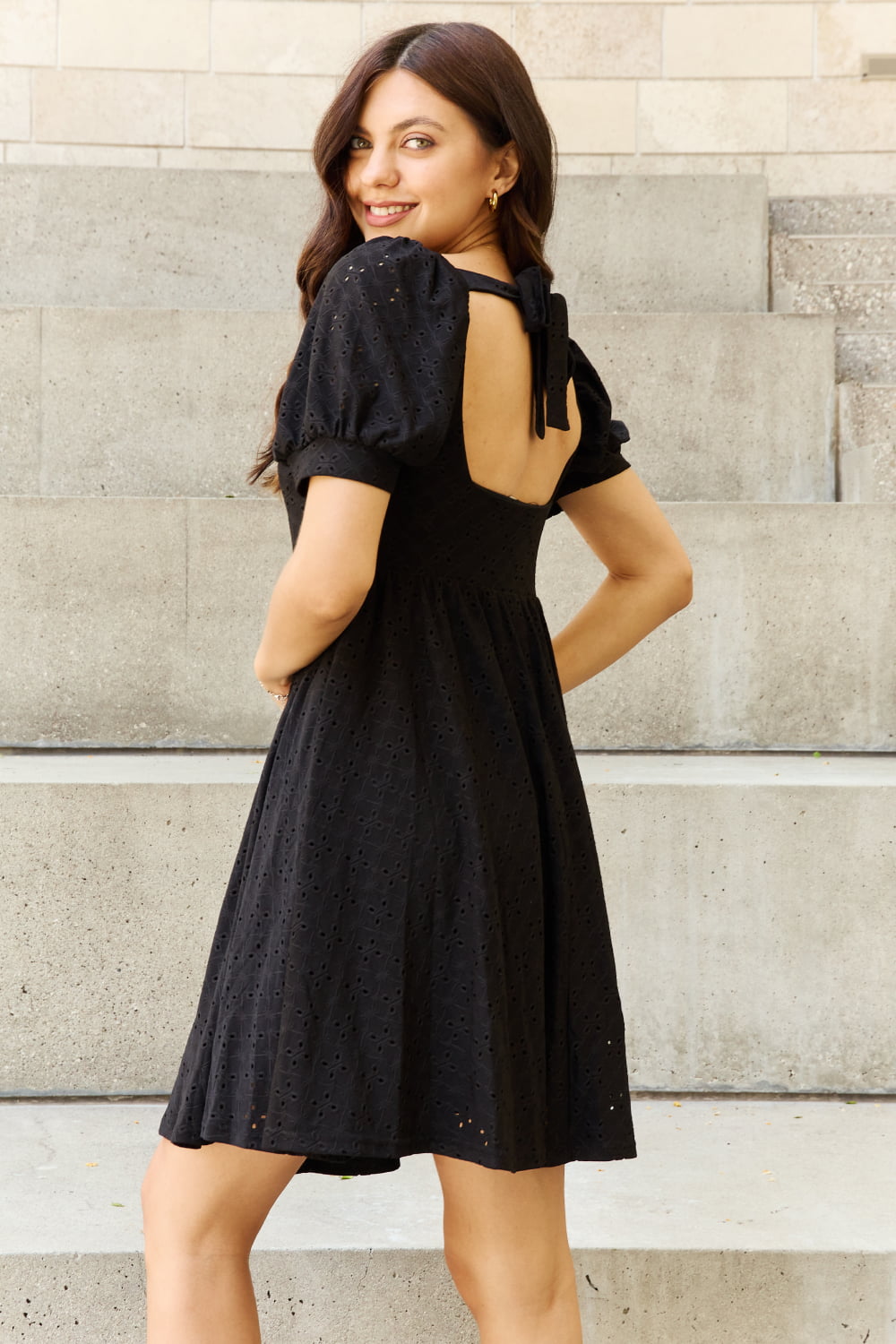 Square Neck Eyelet Mini Dress - Global Village Kailua Boutique