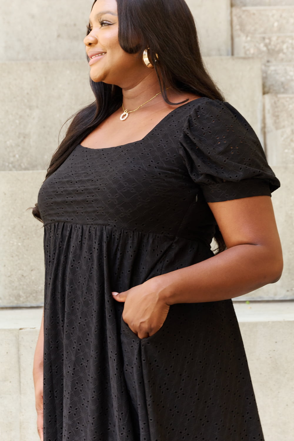 Square Neck Eyelet Mini Dress - Global Village Kailua Boutique