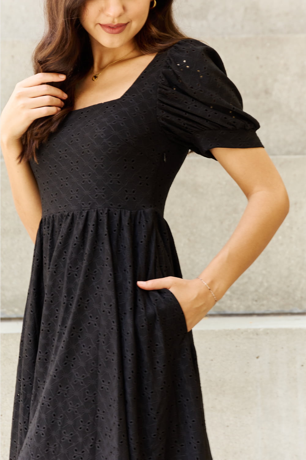 Square Neck Eyelet Mini Dress - Global Village Kailua Boutique
