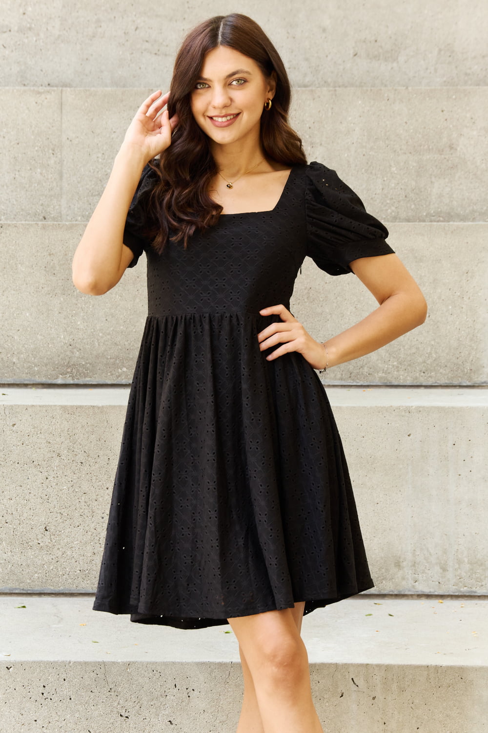 Square Neck Eyelet Mini Dress - Global Village Kailua Boutique