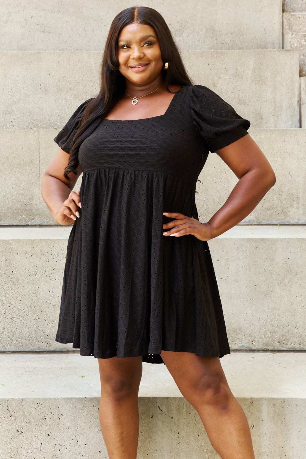 Square Neck Eyelet Mini Dress - Global Village Kailua Boutique