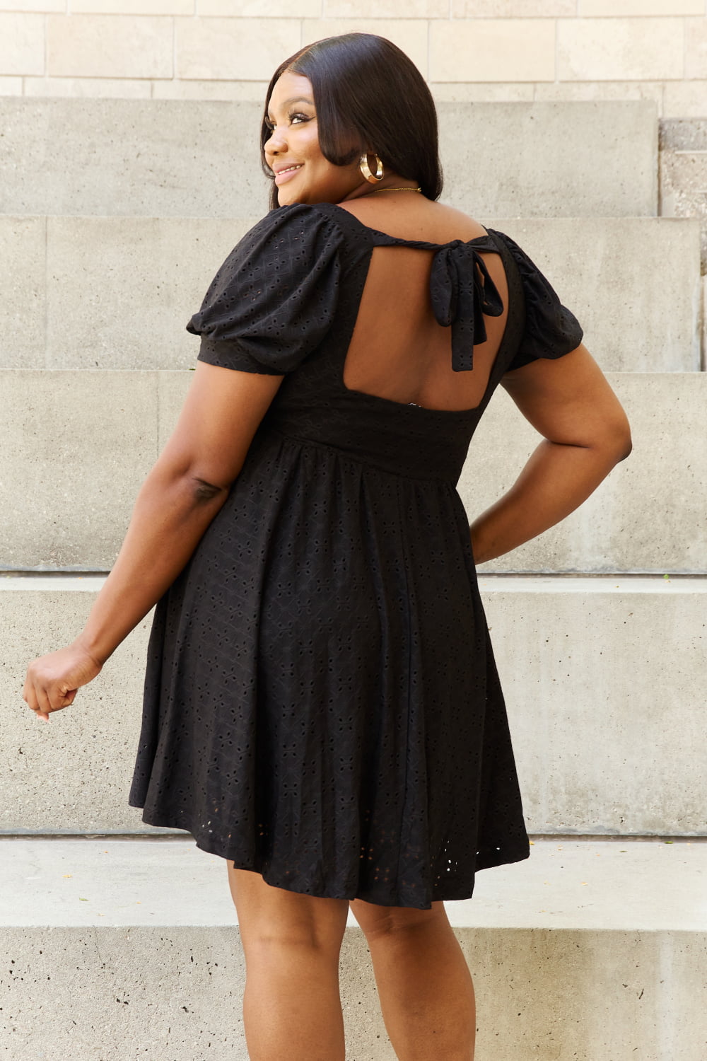 Square Neck Eyelet Mini Dress - Global Village Kailua Boutique