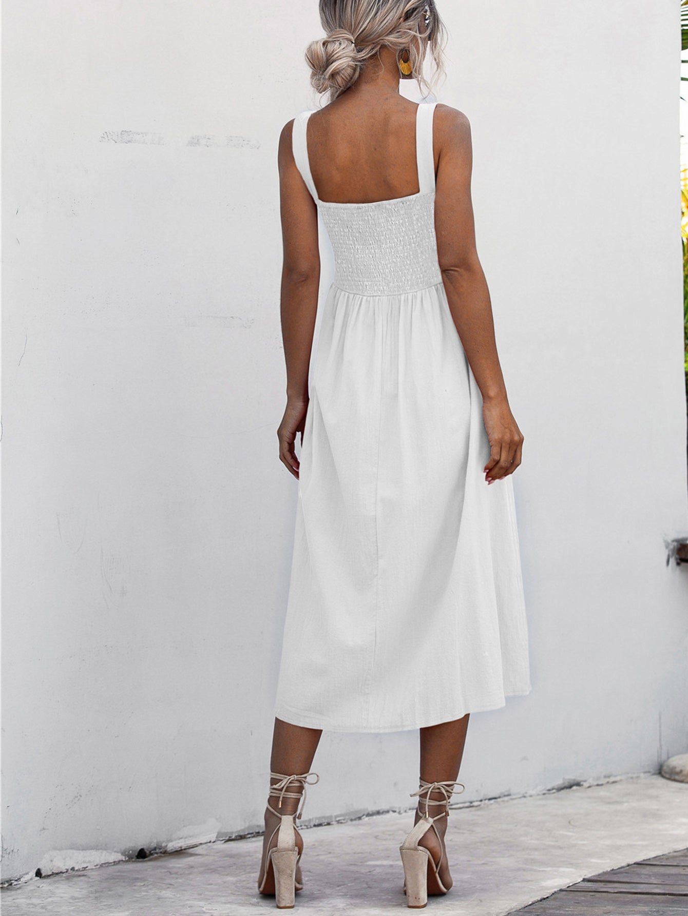 Square Neck Sleeveless Smocked Midi Dress - Global Village Kailua Boutique