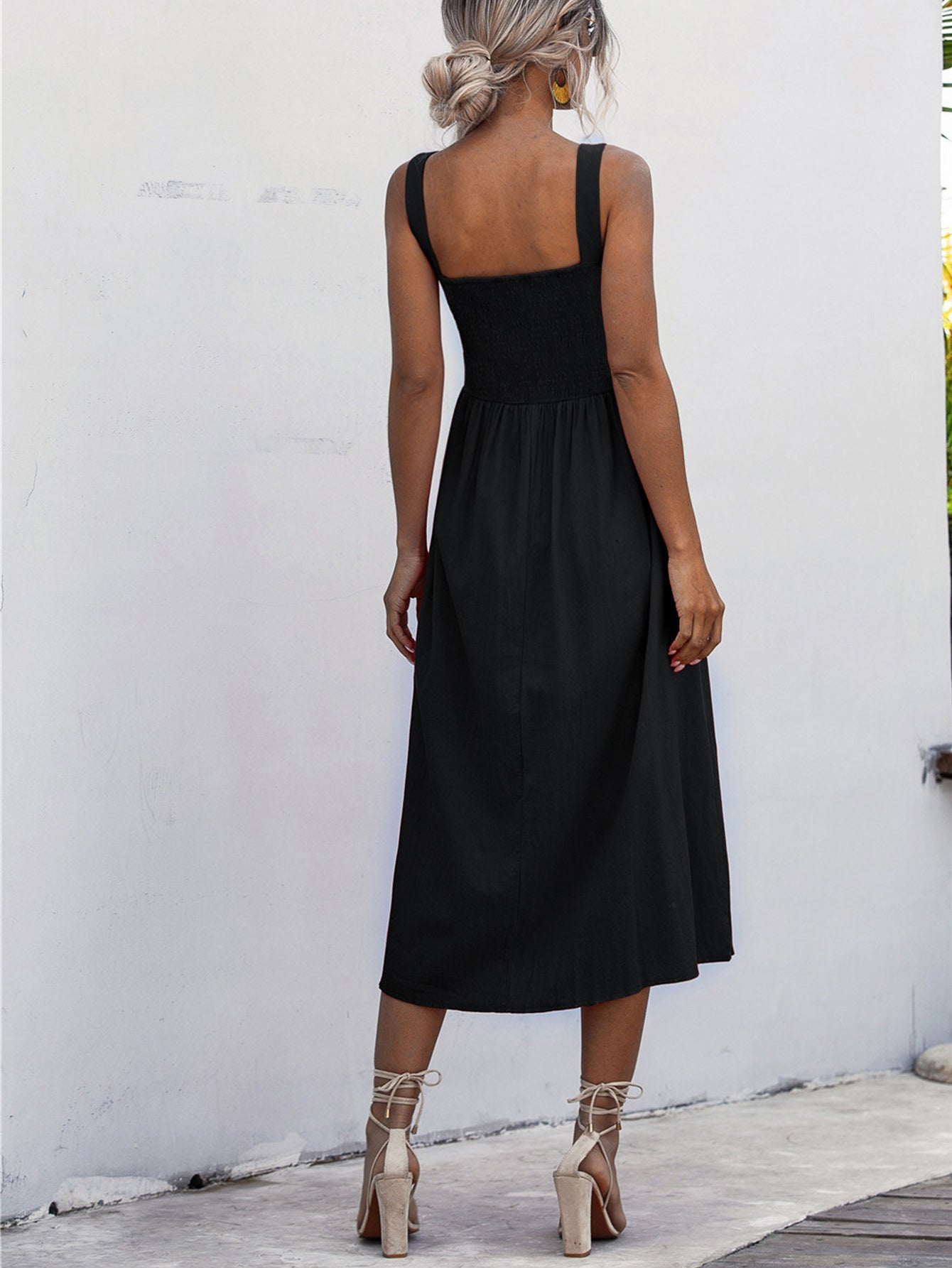 Square Neck Sleeveless Smocked Midi Dress - Global Village Kailua Boutique