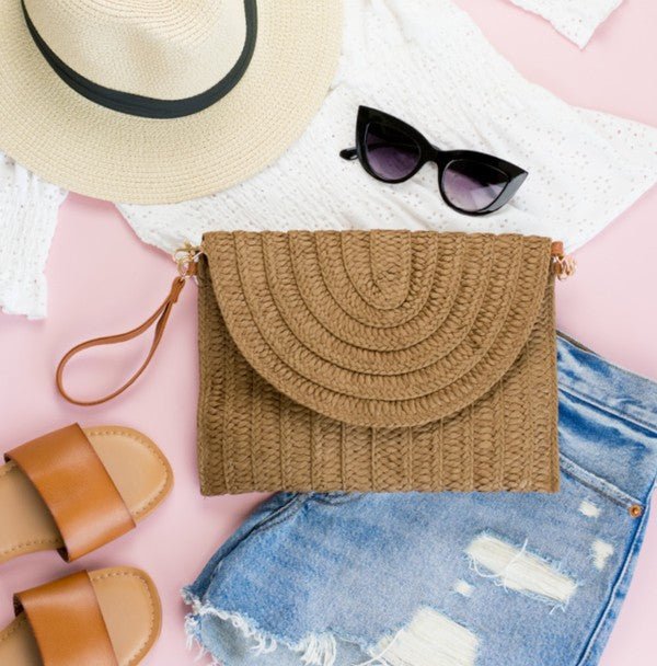 Straw Foldover Convertible Clutch Global Village Kailua Boutique