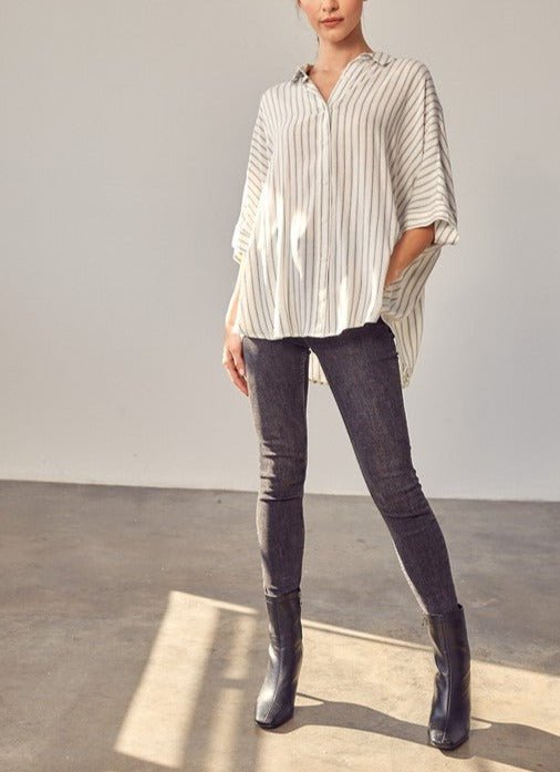 Stripe Printed Kimono Sleeve Shirt - Global Village Kailua Boutique