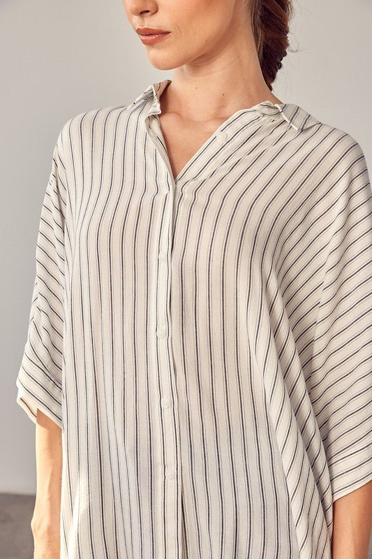 Stripe Printed Kimono Sleeve Shirt - Global Village Kailua Boutique