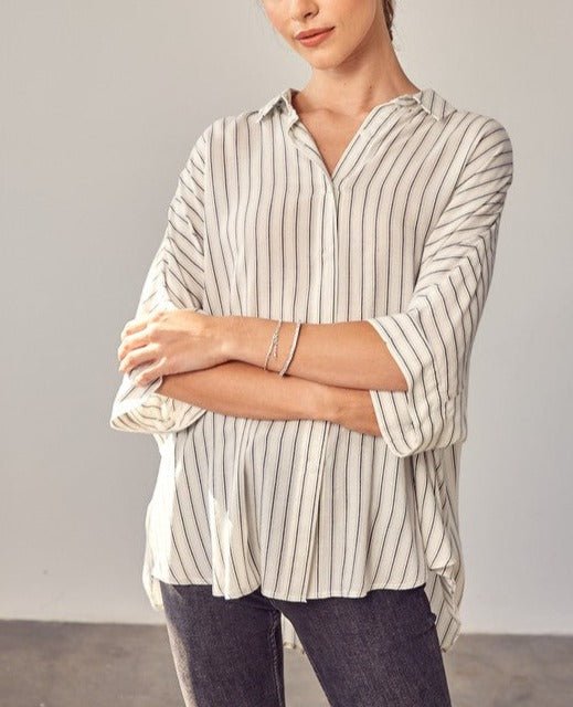 Stripe Printed Kimono Sleeve Shirt - Global Village Kailua Boutique