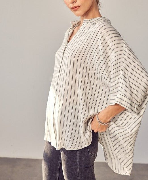 Stripe Printed Kimono Sleeve Shirt - Global Village Kailua Boutique
