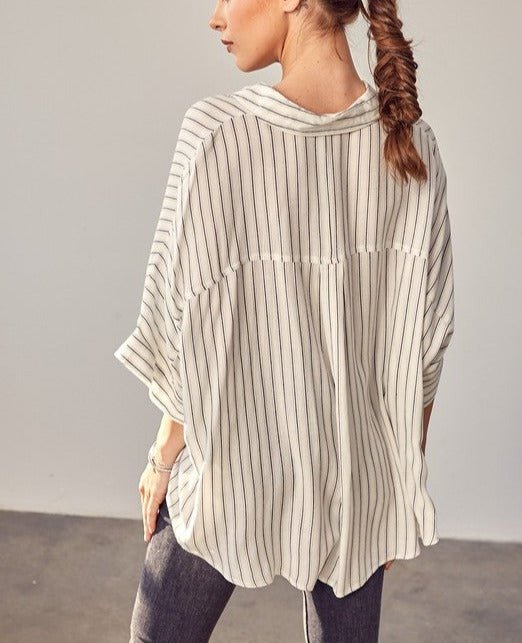 Stripe Printed Kimono Sleeve Shirt - Global Village Kailua Boutique
