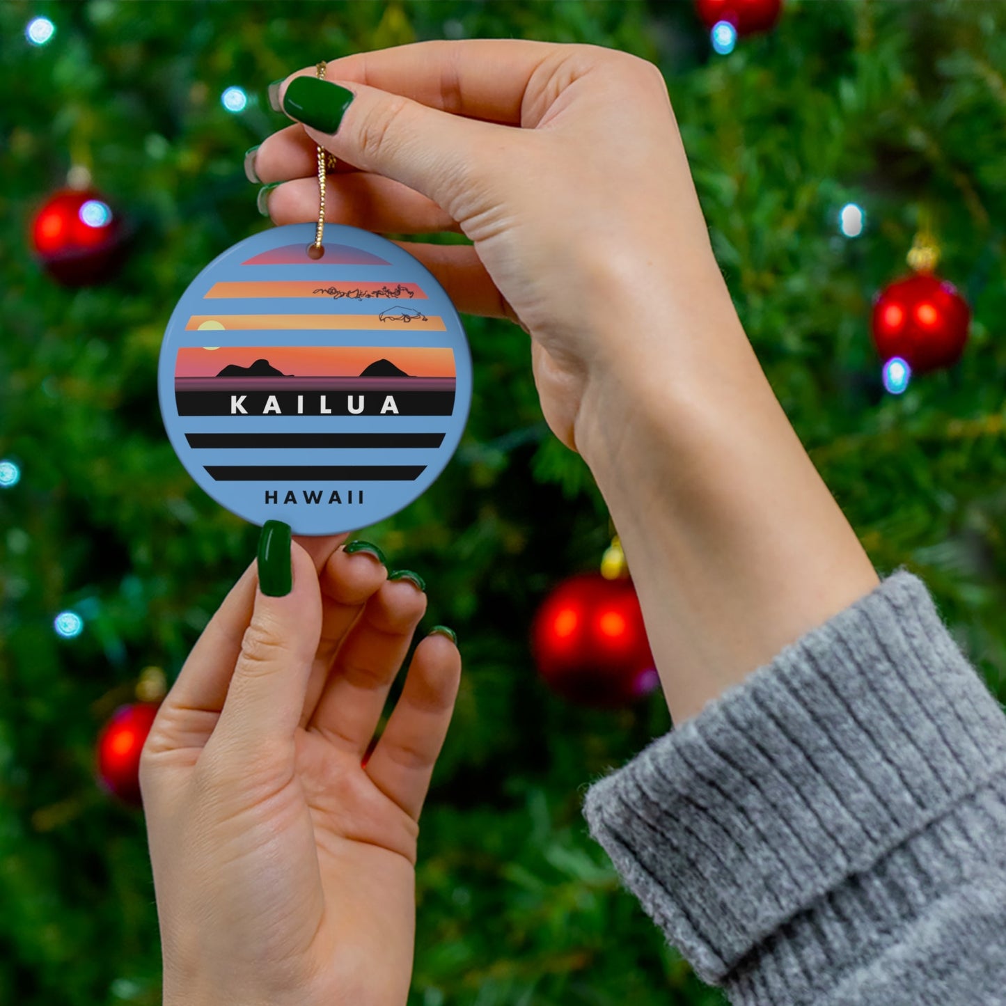 Stripes Mokulua Ceramic Ornament Circle - Global Village Kailua Boutique