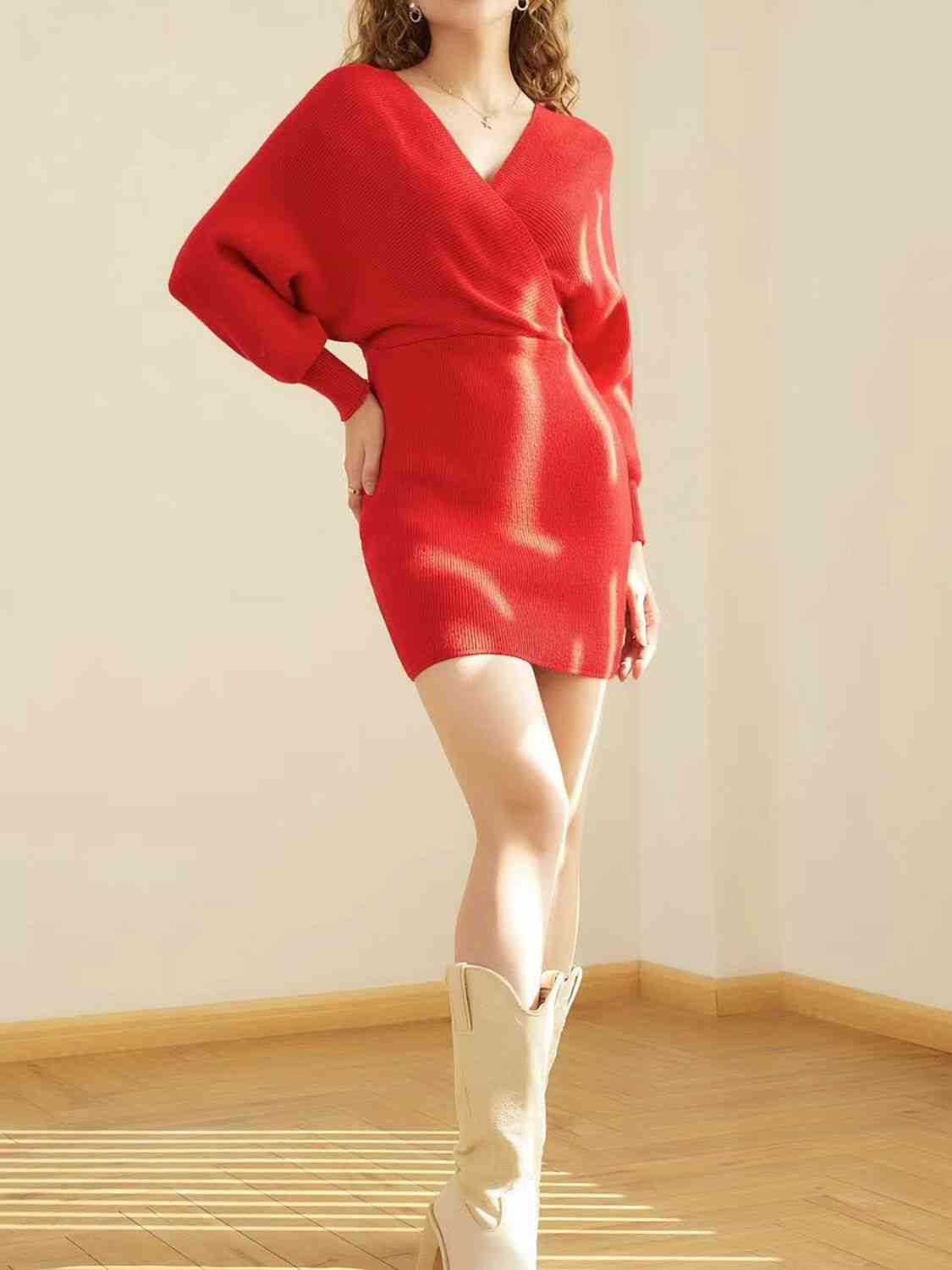 Surplice Neck Dolman Sleeve Sweater Dress - Global Village Kailua Boutique