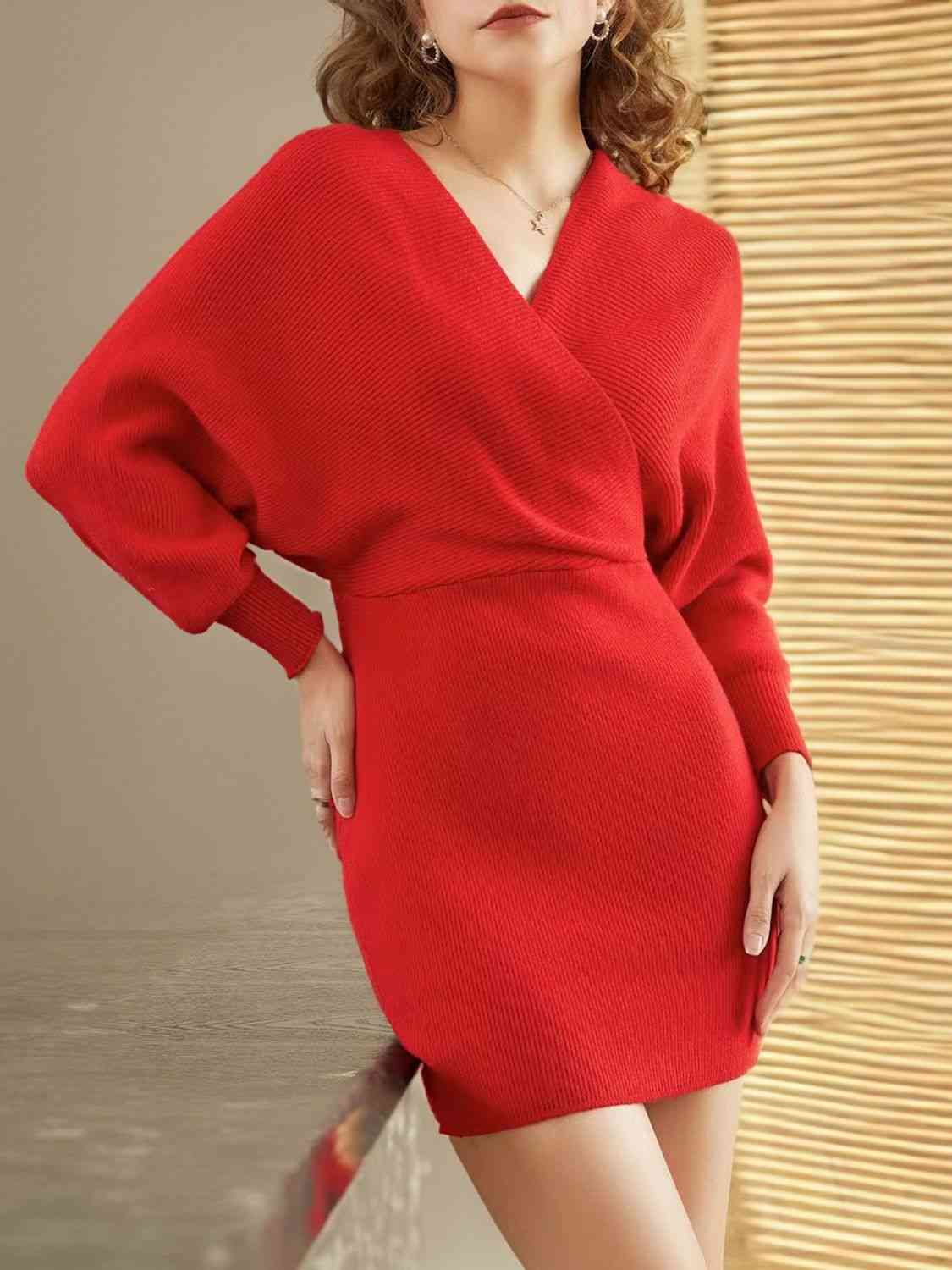 Surplice Neck Dolman Sleeve Sweater Dress - Global Village Kailua Boutique