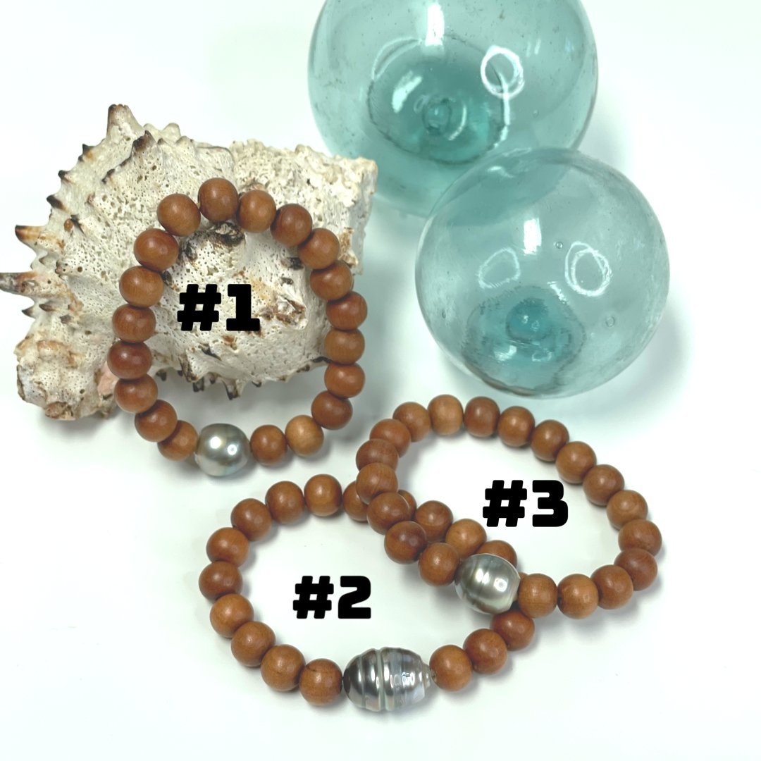 Tahitian Pearl Sandalwood Bead Bracelet - Global Village Kailua Boutique