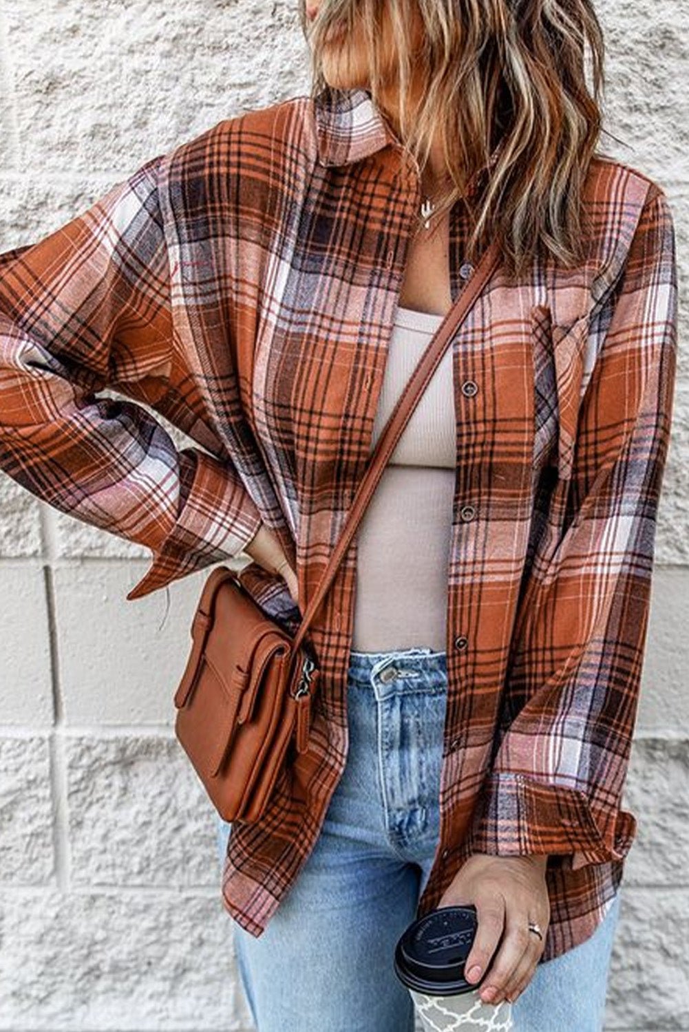 Terracotta Plaid Long Sleeve Shirt - Global Village Kailua Boutique