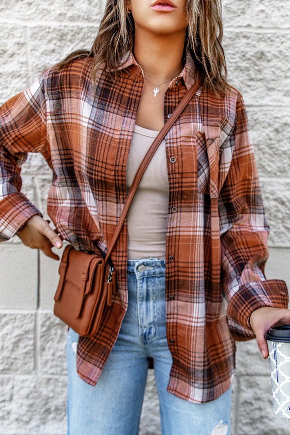 Terracotta Plaid Long Sleeve Shirt - Global Village Kailua Boutique