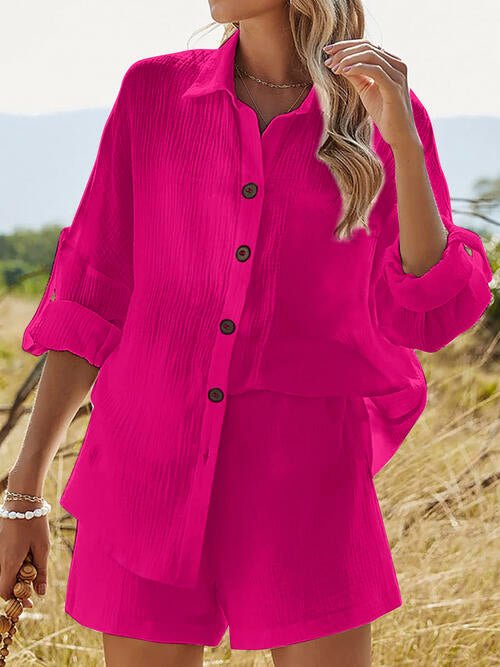 Texture Button Up Shirt and Shorts Set - Global Village Kailua Boutique