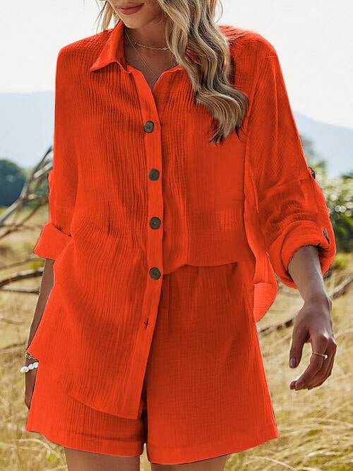 Texture Button Up Shirt and Shorts Set - Global Village Kailua Boutique
