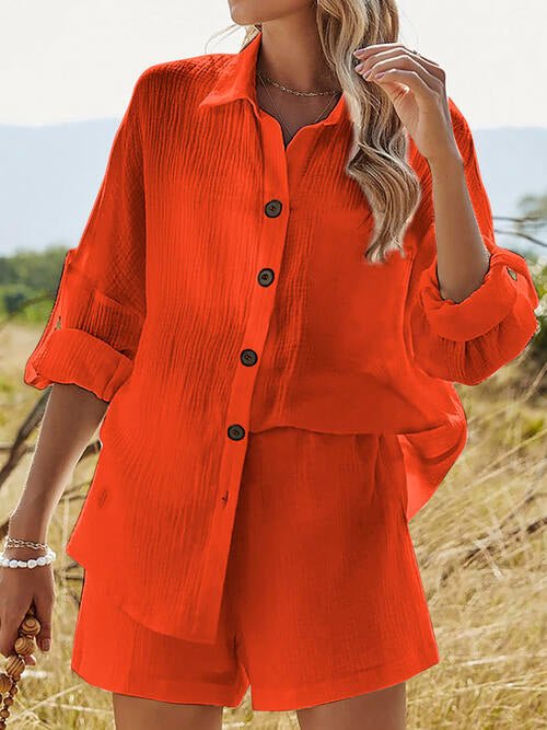 Texture Button Up Shirt and Shorts Set - Global Village Kailua Boutique
