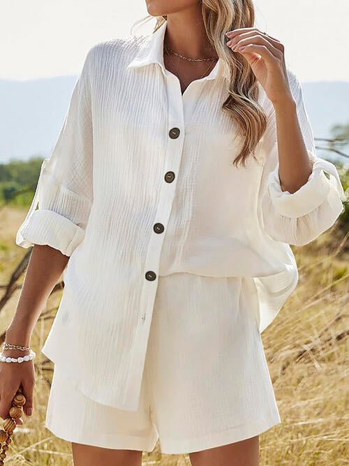 Texture Button Up Shirt and Shorts Set - Global Village Kailua Boutique