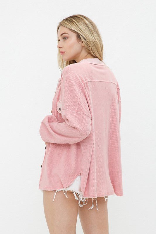 Textured Knit Shirt Jacket - Global Village Kailua Boutique