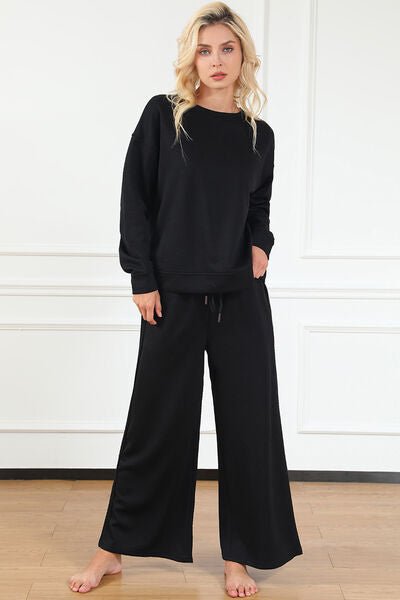 Textured Long Sleeve Top and Drawstring Pants Set Global Village Kailua Boutique