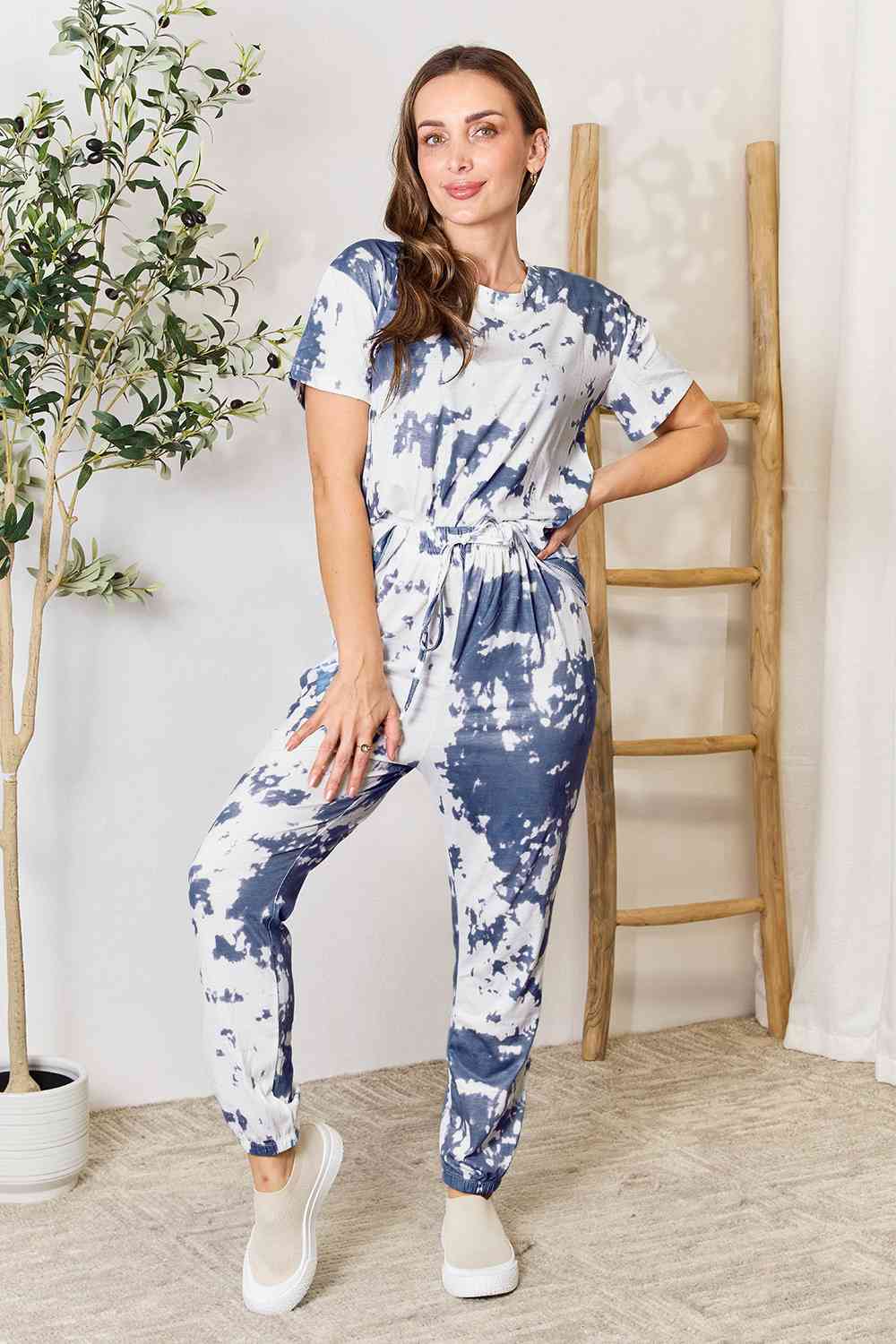 Tie-Dye Tee and Drawstring Waist Joggers Lounge Set - Global Village Kailua Boutique