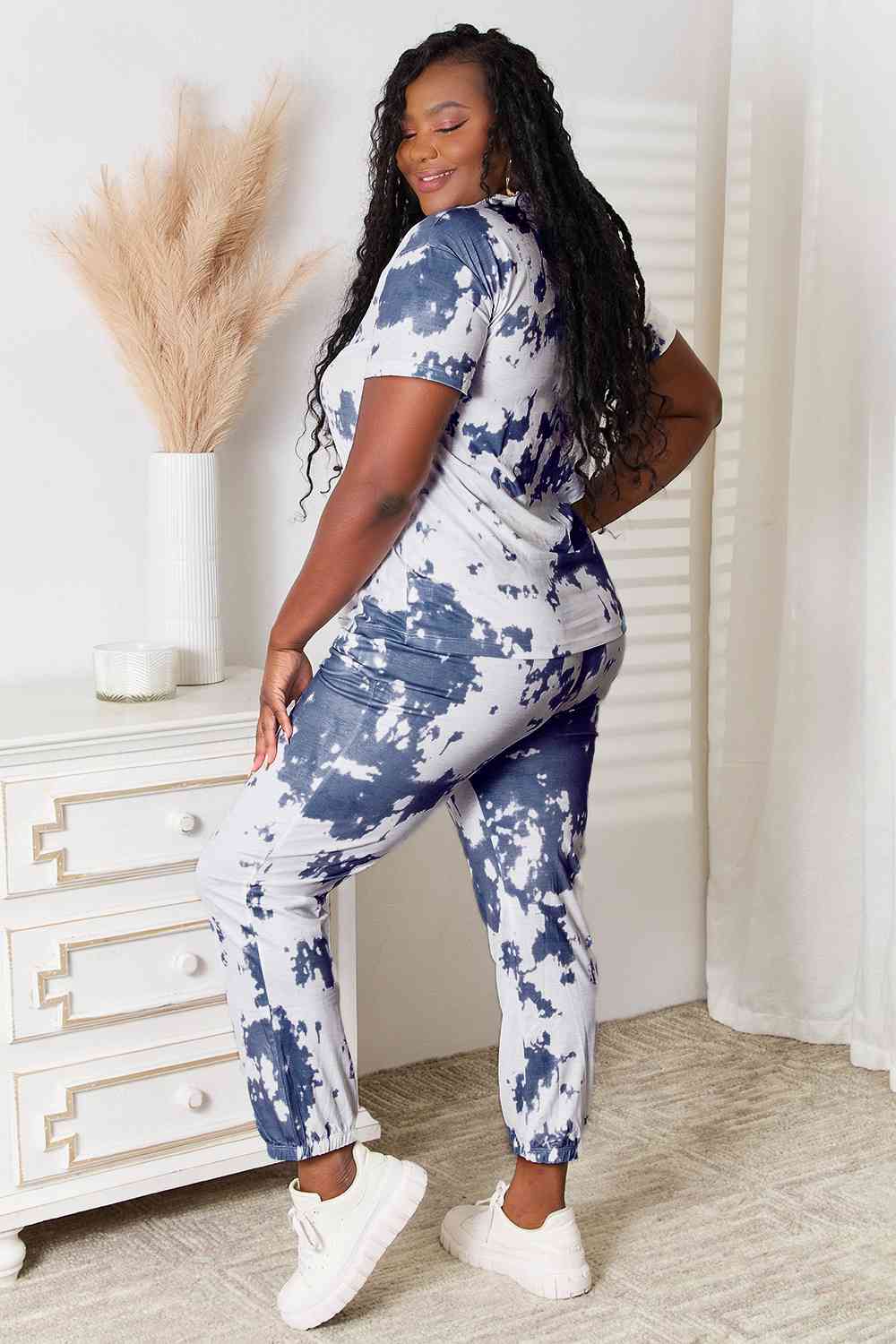 Tie-Dye Tee and Drawstring Waist Joggers Lounge Set - Global Village Kailua Boutique