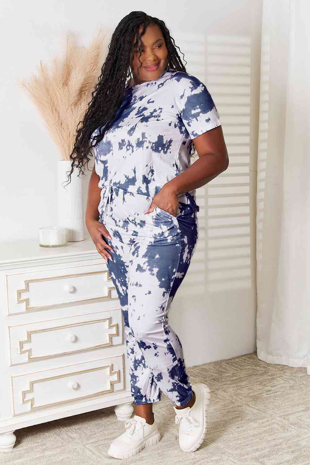 Tie-Dye Tee and Drawstring Waist Joggers Lounge Set - Global Village Kailua Boutique