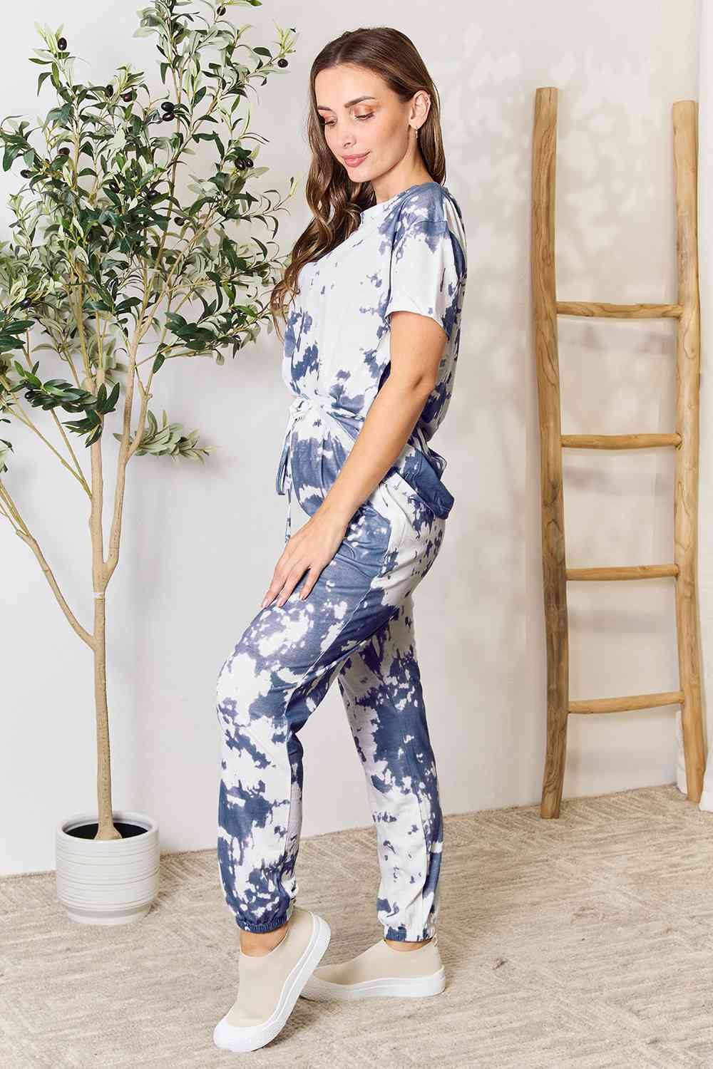 Tie-Dye Tee and Drawstring Waist Joggers Lounge Set - Global Village Kailua Boutique