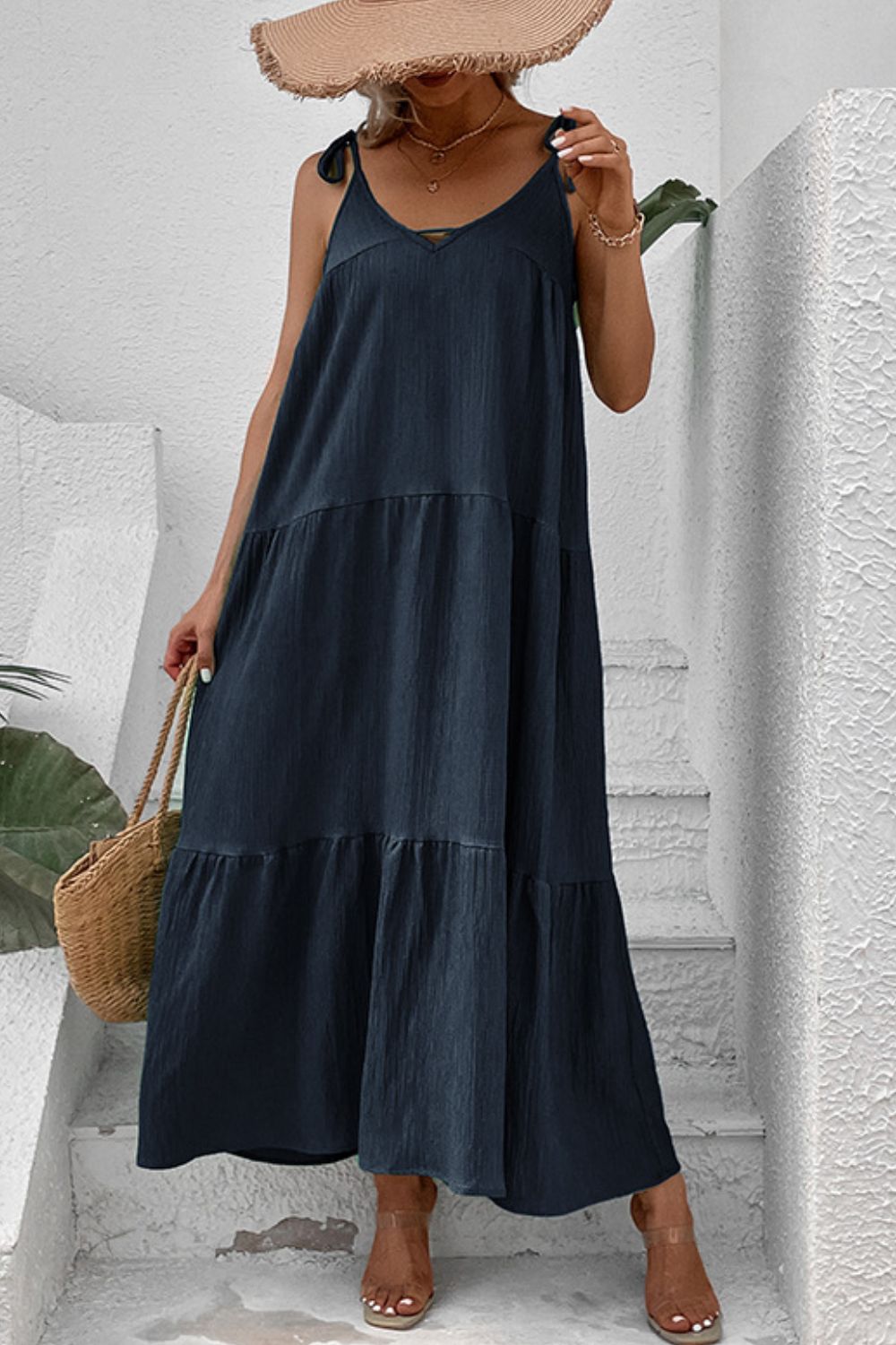 Tie Shoulder Tiered Maxi Dress Global Village Kailua Boutique