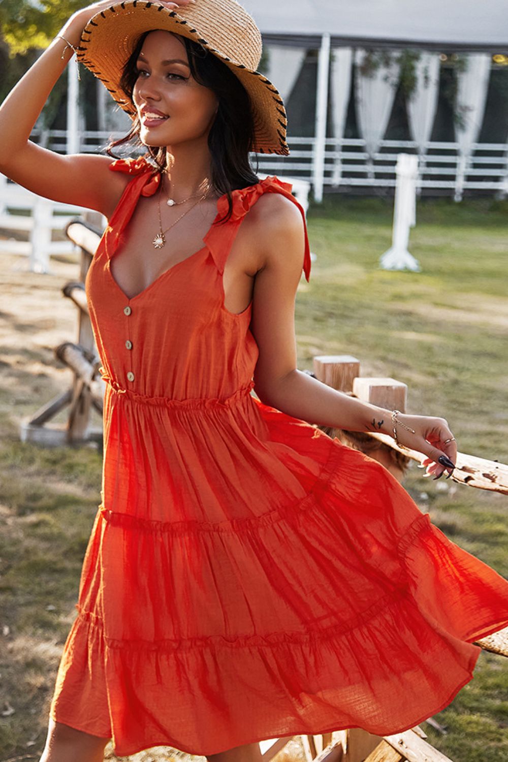 Tie-Shoulder V-Neck Dress - Global Village Kailua Boutique