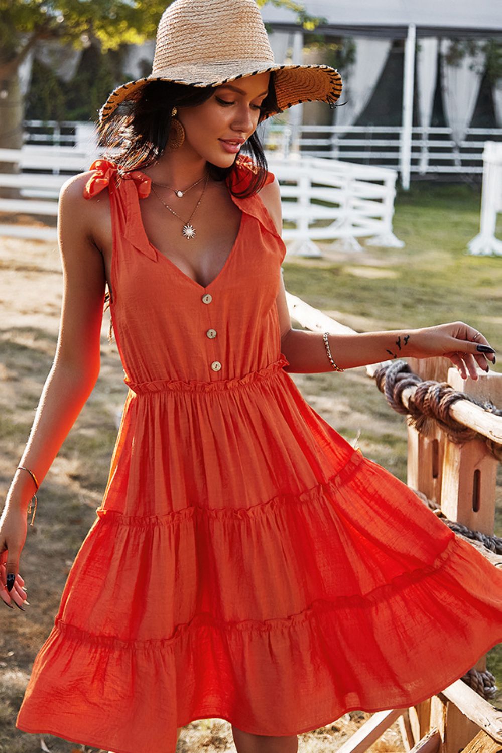 Tie-Shoulder V-Neck Dress - Global Village Kailua Boutique