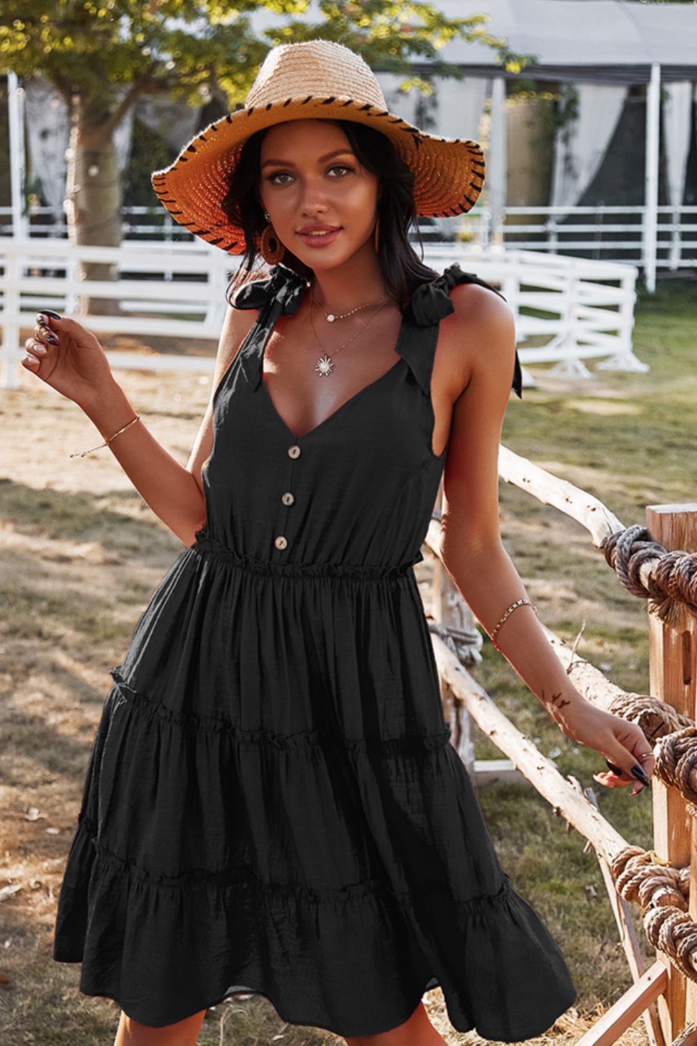 Tie-Shoulder V-Neck Dress - Global Village Kailua Boutique