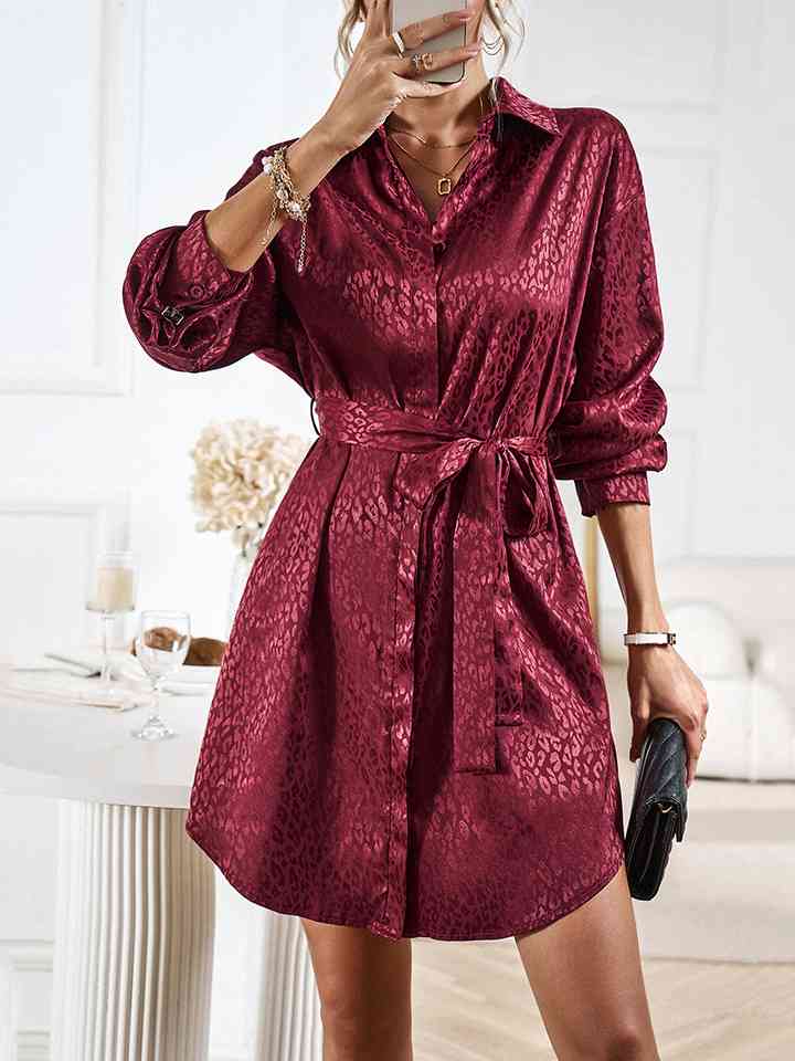 Tie Waist Collared Neck Midi Dress - Global Village Kailua Boutique