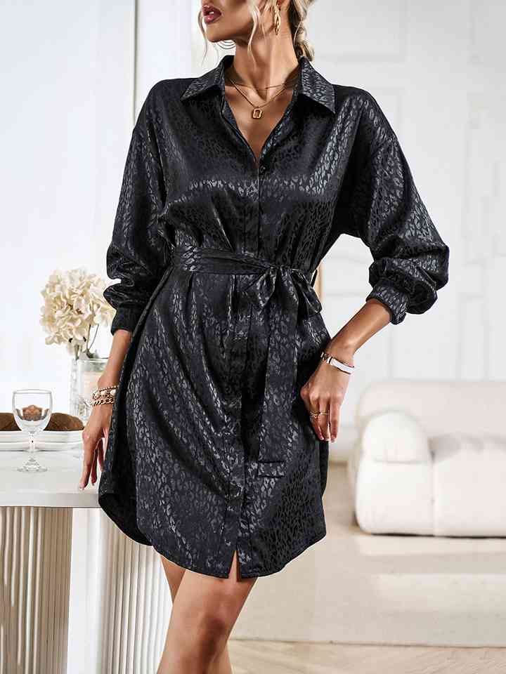 Tie Waist Collared Neck Midi Dress - Global Village Kailua Boutique