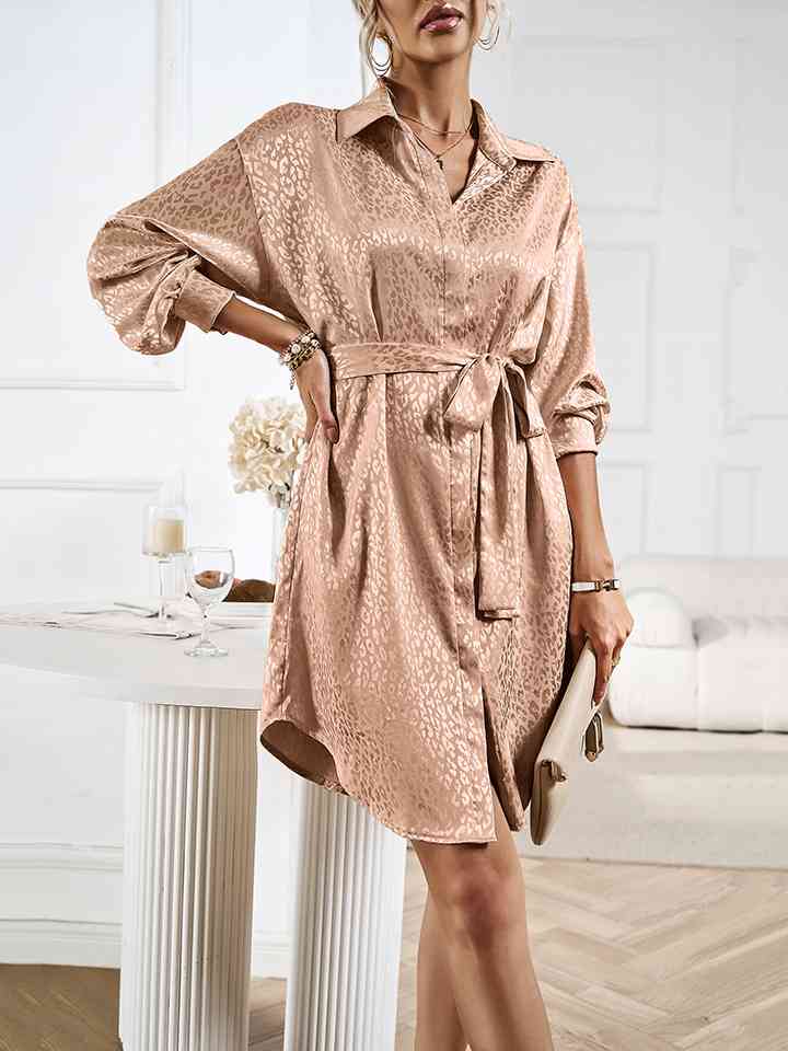 Tie Waist Collared Neck Midi Dress - Global Village Kailua Boutique