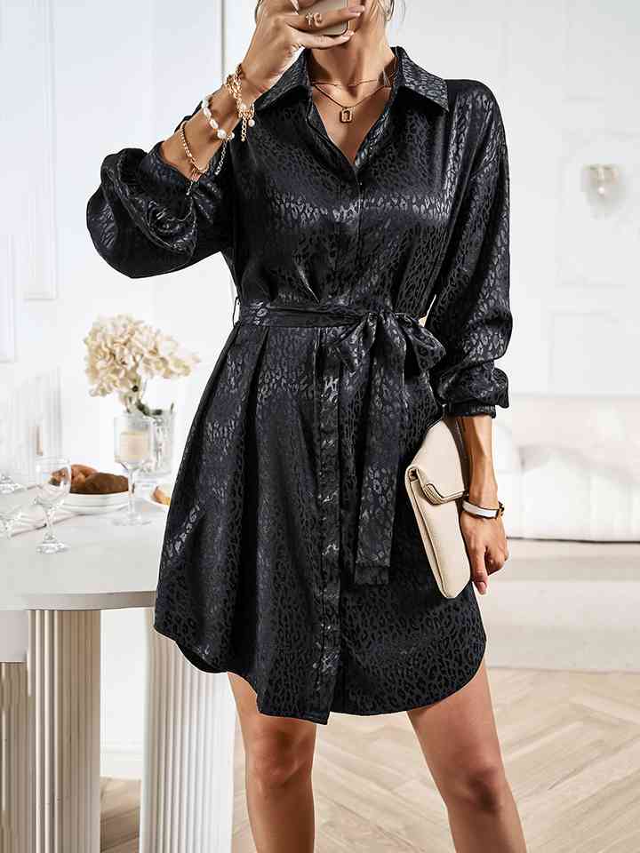 Tie Waist Collared Neck Midi Dress - Global Village Kailua Boutique