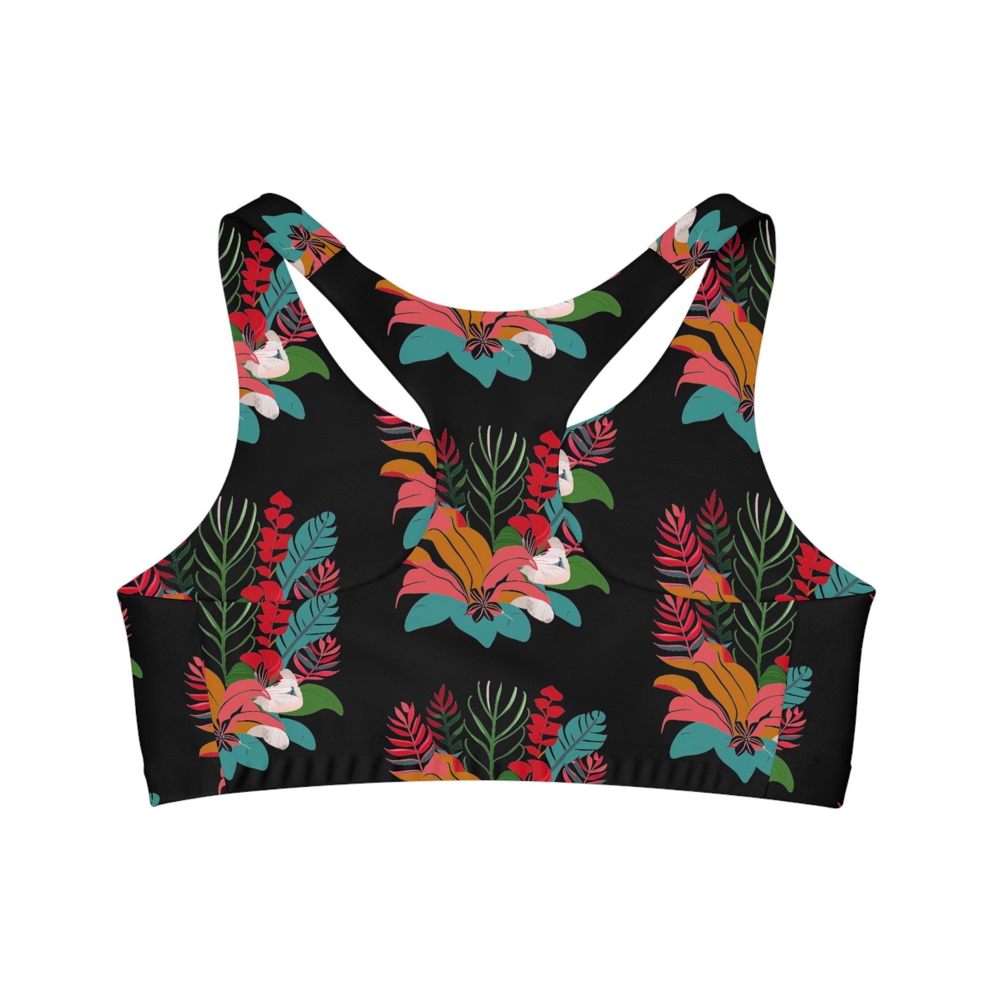 Tropical Floral Black Seamless Sports Bra - Global Village Kailua Boutique