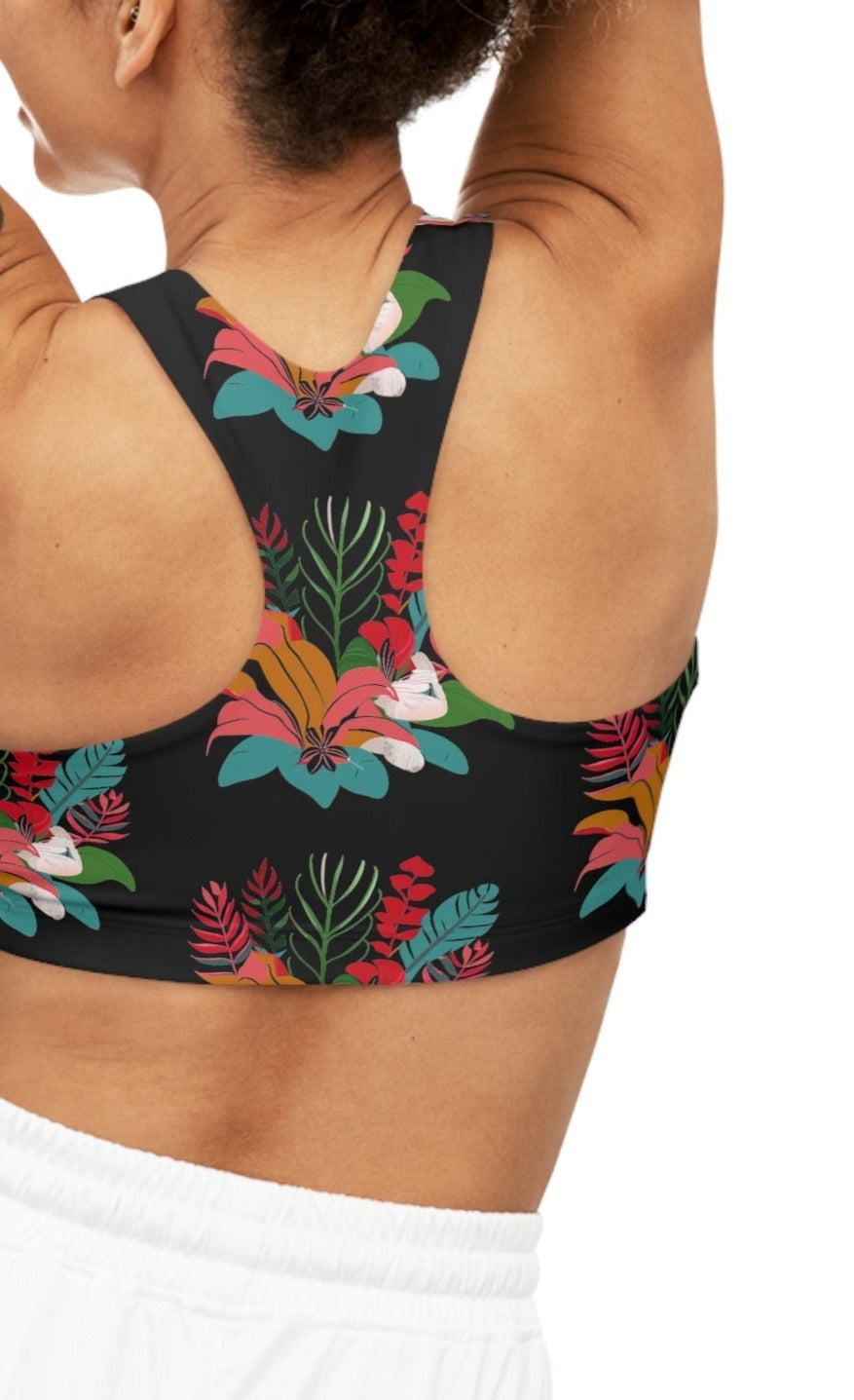 Tropical Floral Black Seamless Sports Bra - Global Village Kailua Boutique