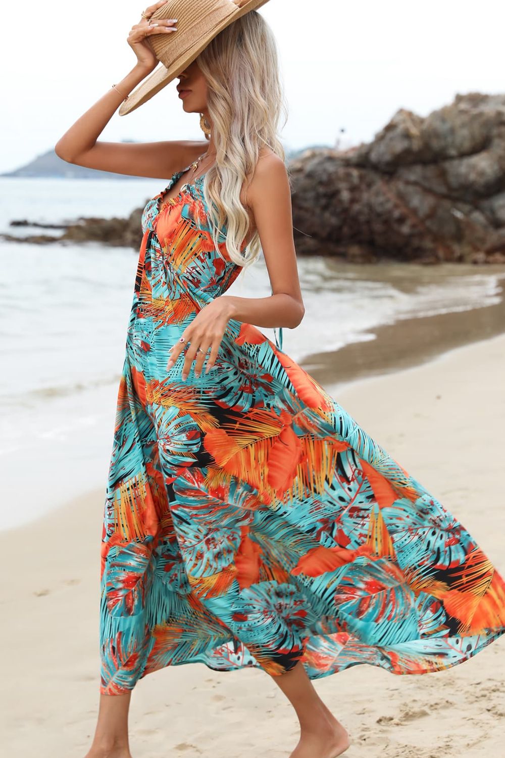 Tropical Print Halter Neck Dress - Global Village Kailua Boutique