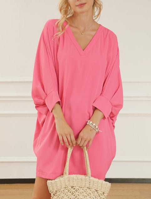V-Neck Batwing Sleeve Mini Dress - Global Village Kailua Boutique