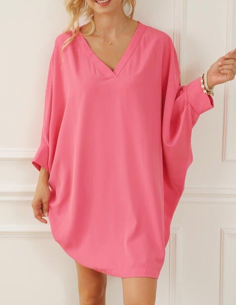 V-Neck Batwing Sleeve Mini Dress - Global Village Kailua Boutique