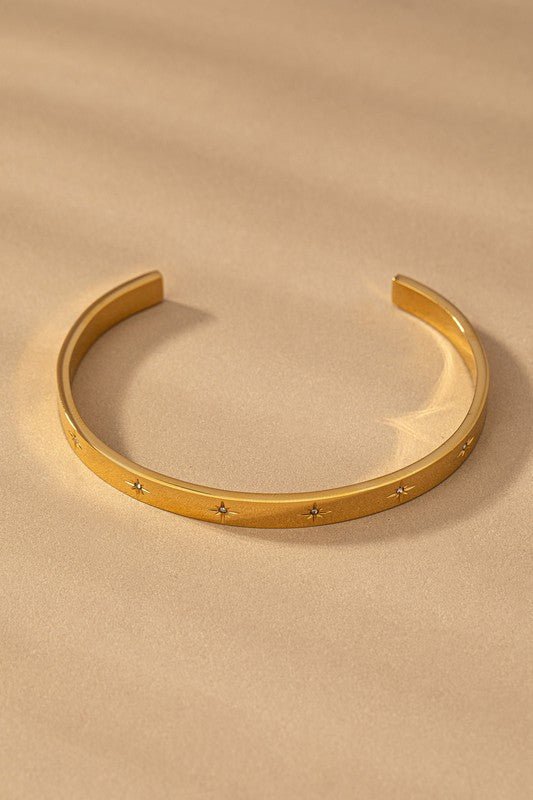Water Resistant Stainless Steel Engraved Star Cuff - Global Village Kailua Boutique