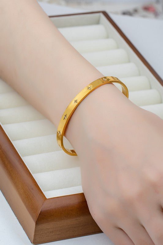 Water Resistant Stainless Steel Engraved Star Cuff - Global Village Kailua Boutique