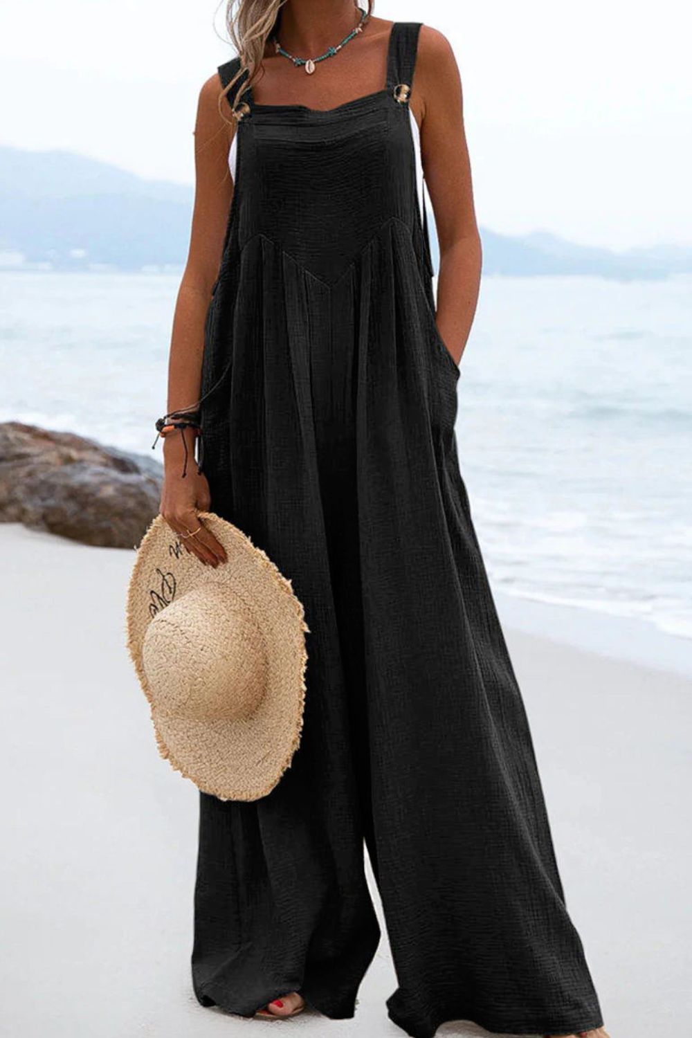 Wide Leg Jumpsuit with Pockets - Global Village Kailua Boutique