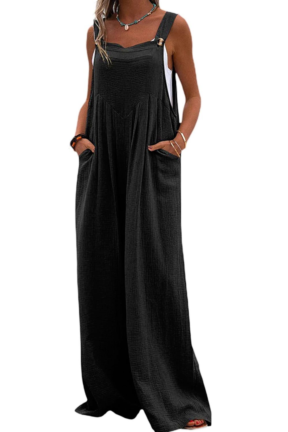Wide Leg Jumpsuit with Pockets - Global Village Kailua Boutique