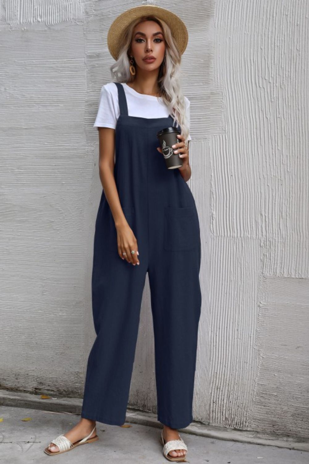 Wide Leg Overalls with Front Pockets - Global Village Kailua Boutique