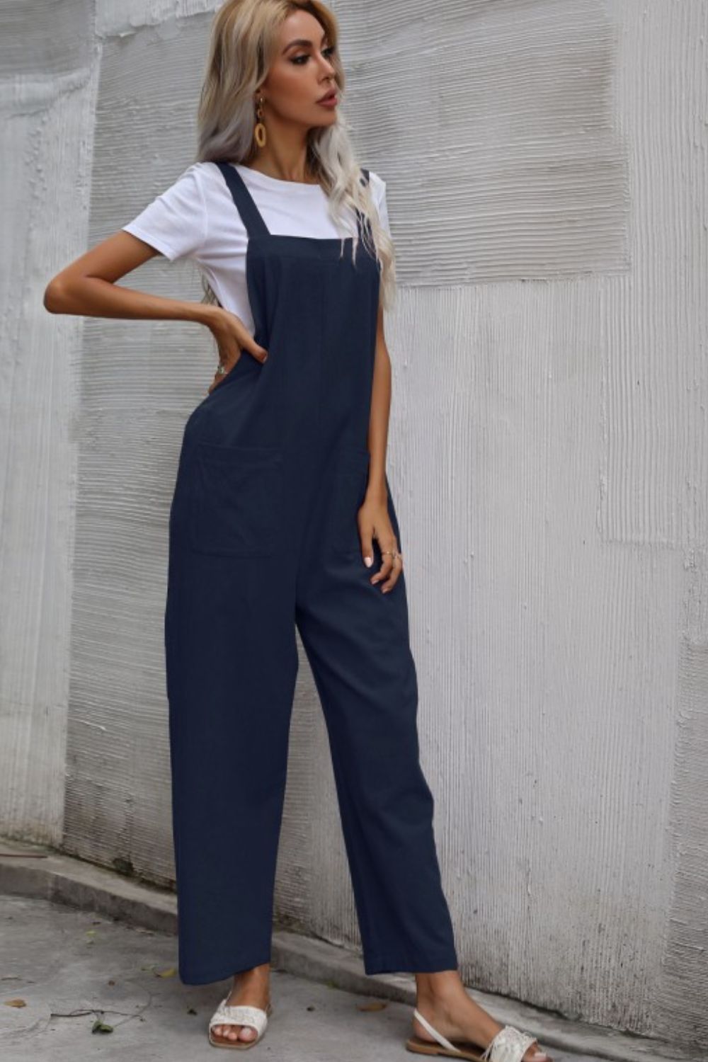 Wide Leg Overalls with Front Pockets - Global Village Kailua Boutique