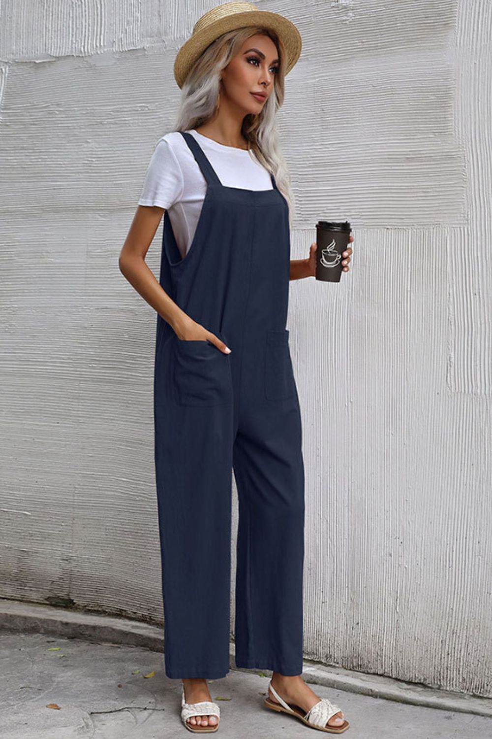 Wide Leg Overalls with Front Pockets - Global Village Kailua Boutique